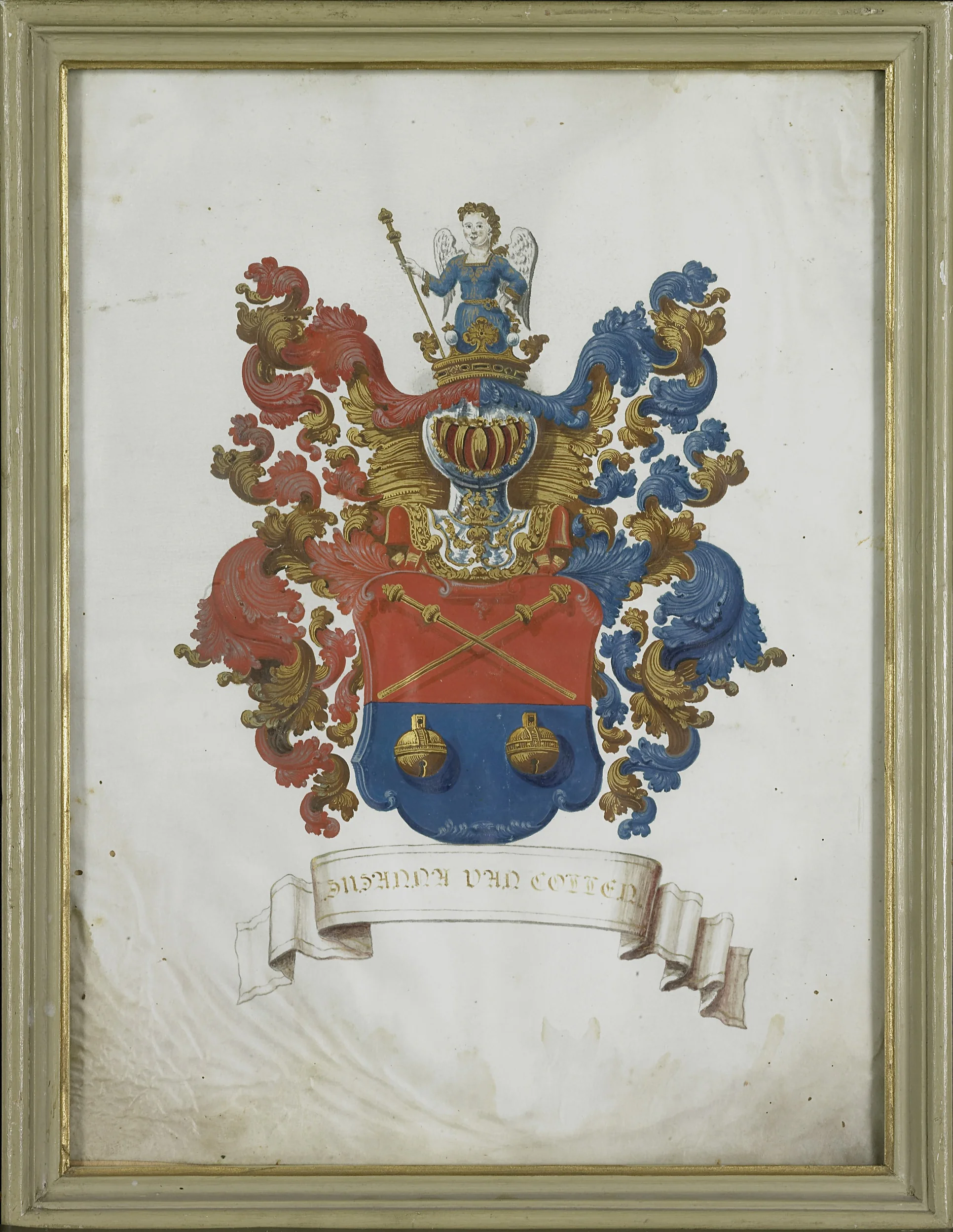Het wapen van Susanna van Collen (1692-1745), echtgenote van Jacob Feitama, detail