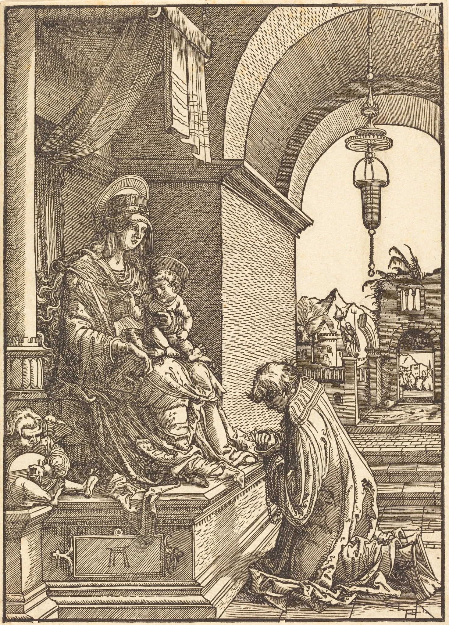 A Cleric Kneeling before the Virgin and the Christ Child, detail
