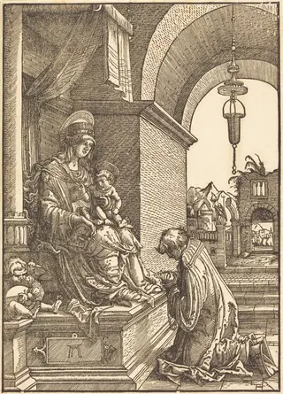 A Cleric Kneeling before the Virgin and the Christ Child, by Albrecht Altdorfer, ink, 1519