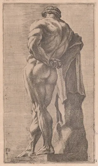 The Farnese Hercules, seen from behind [plate 4], by François Perrier, ink, 1638