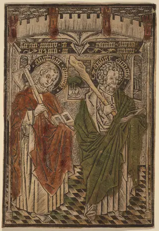 Saint Matthias and Saint Jude with Articles from the Credo, by Master d, paint, 1455