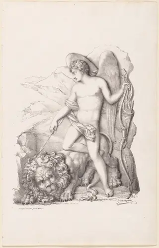 L’Amour terrassant un lion (Personification of Love Vanquishing a Lion), by Philippe-Auguste Hennequin, ink, 1825