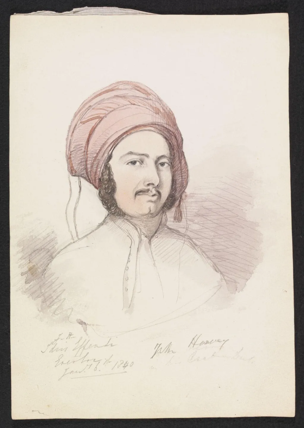 J. H.  Idris Effendi  John Harvey in his Arab Dress, by Godfrey Thomas Vigne, watercolor, 1840