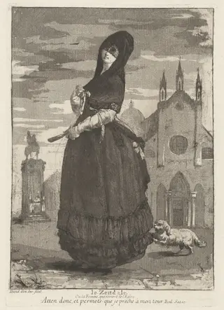 Le Zendale (Woman in a Hood, or the Woman Returning from Church), by Giovanni David, ink, 1775