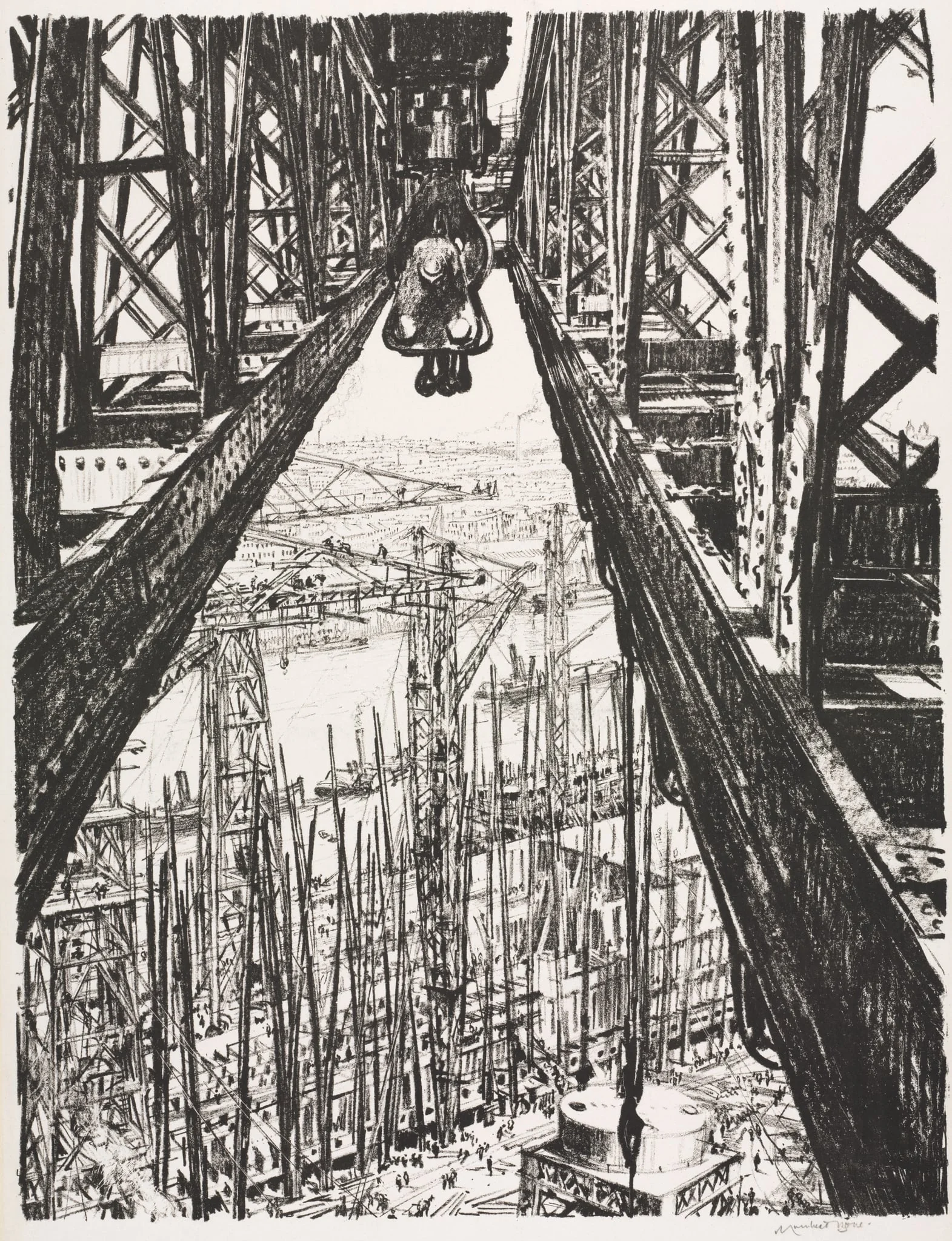 The Great War: Britain's Efforts and Ideals; Building Ships: A Shipyard Seen from a Big Crane, detail