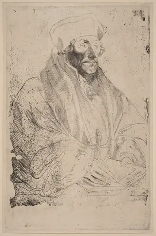 Erasmus of Rotterdam, by Anthony van Dyck, ink, 1634