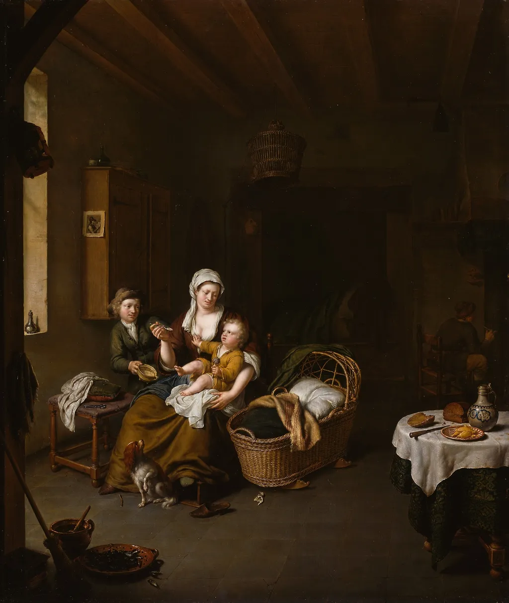 A Mother Feeding her Child (The Happy Mother), by Willem van Mieris, unspecified, 1707
