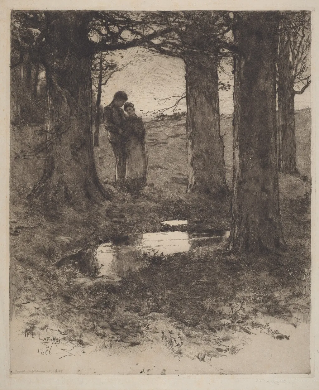 An Evening Walk, by William Langson Lathrop, ink, 1886