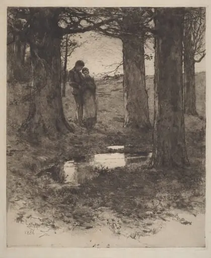 An Evening Walk, by William Langson Lathrop, ink, 1886