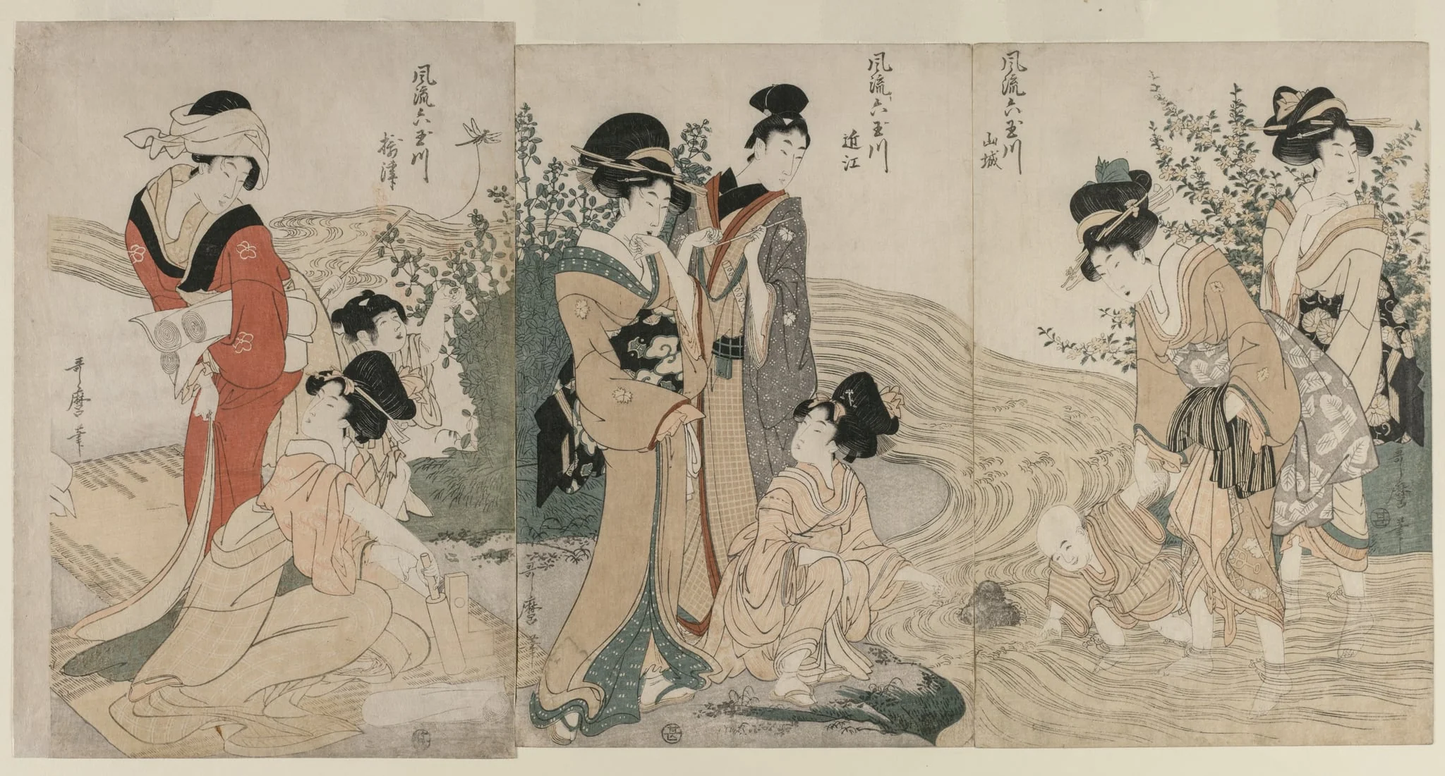 Musashi, Omi, Yamashiro, and Settsu Provinces from the series Fashionable Six Jewel Rivers (Furyu Mu Tamagawa), detail