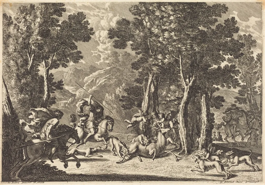 A Stag Hunt, by Jean Lepautre, ink, 1650