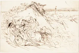 Xenophon and the Greeks Sighting the Sea [recto], by Benjamin Robert Haydon, ink, 1816
