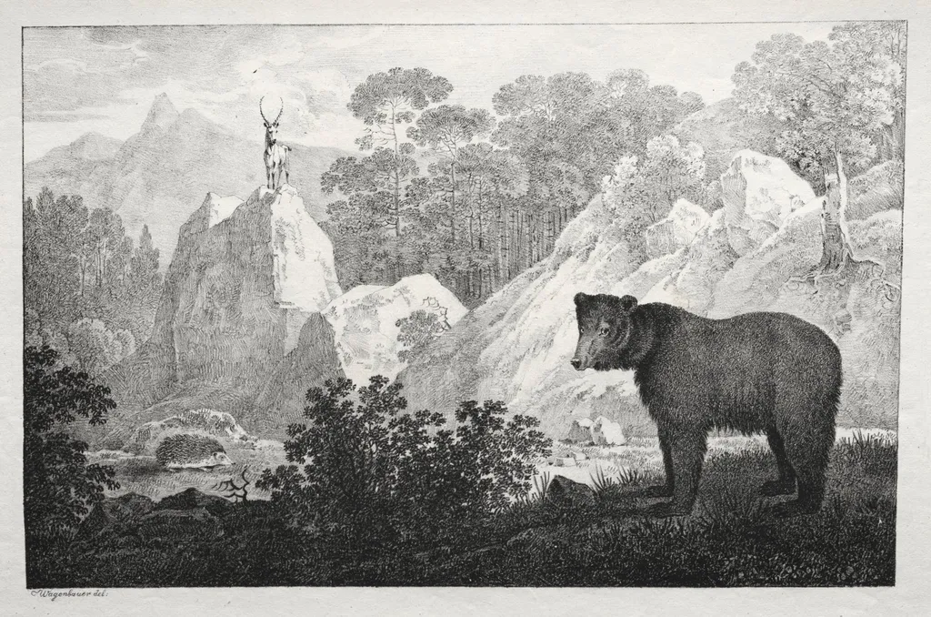Mountainous Landscape with Bear in the Foreground, by Maximilian Josef Wagenbauer, 1811