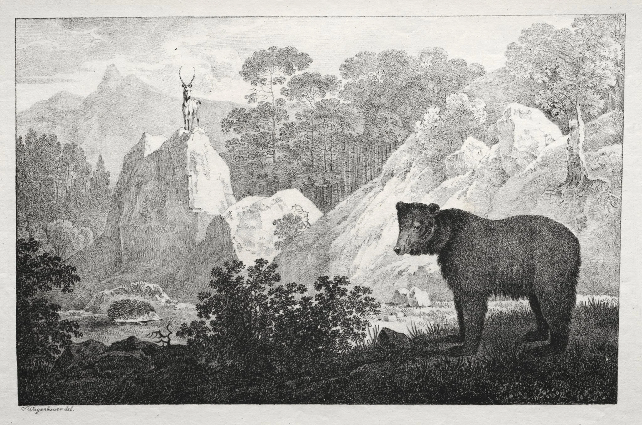 Mountainous Landscape with Bear in the Foreground, detail
