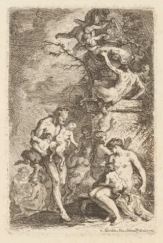 The Education of Satyr Children, by Martin Johann Schmidt, ink, 1771