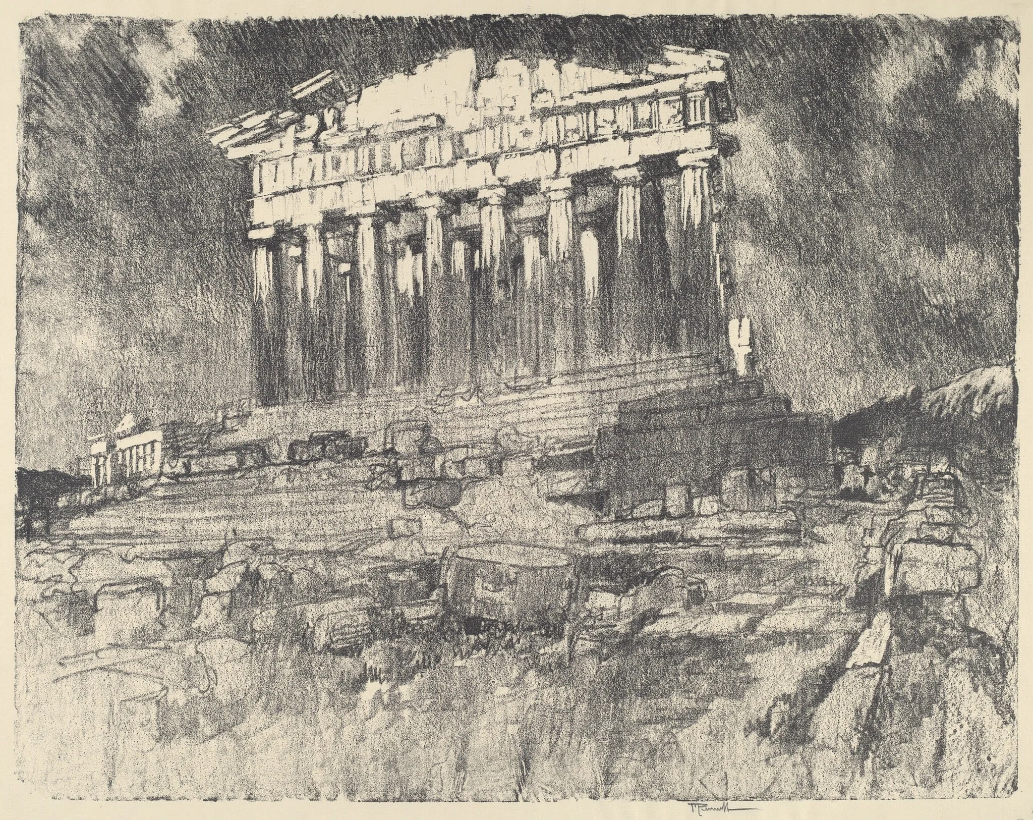The Facade of the Parthenon, Sunset, detail