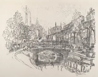 Landwehr Canal, Berlin, by Joseph Pennell, ink, 1921