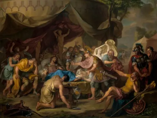 Het sterfbed van Epaminondas, by Isaac Walraven, unspecified, 1726