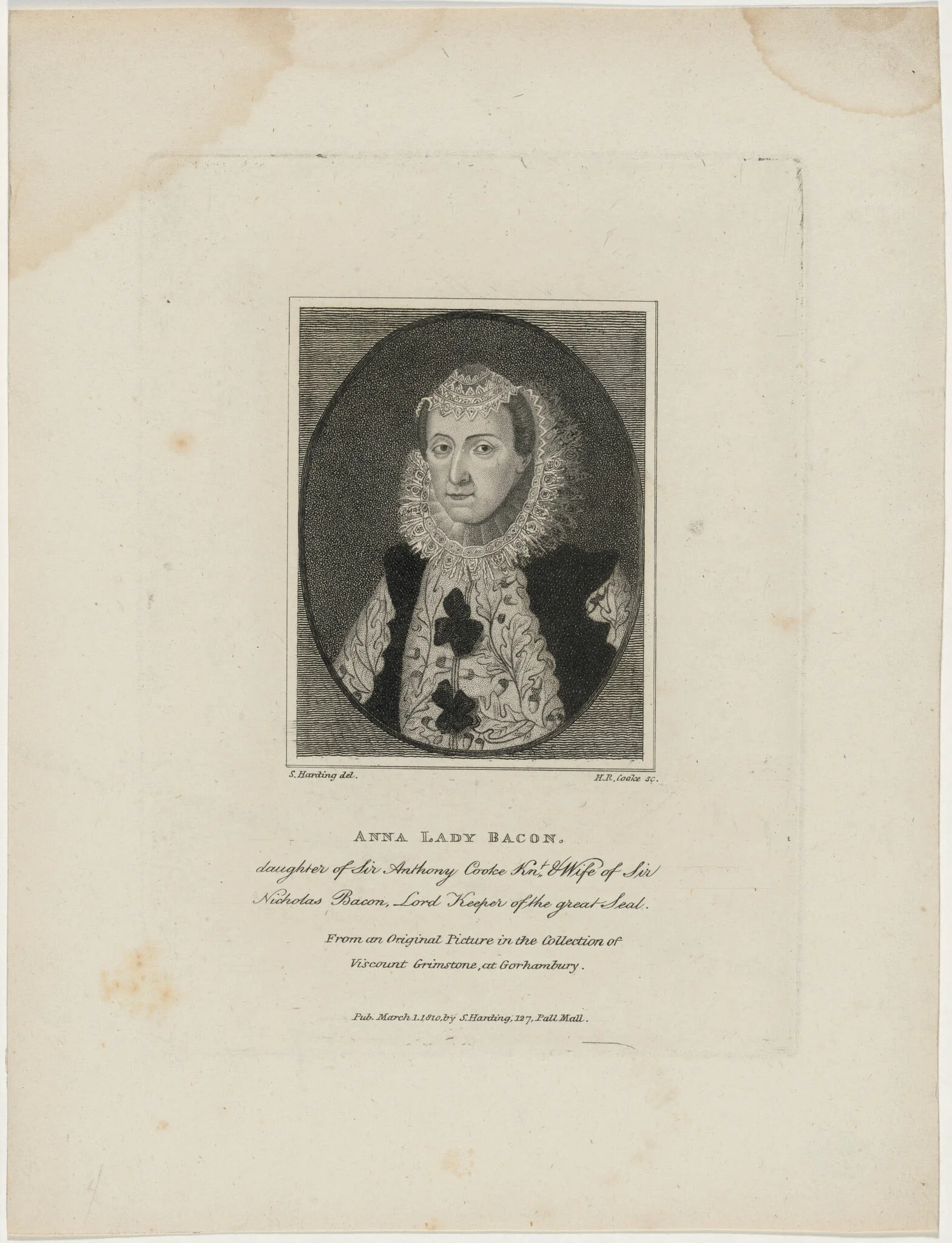 Anna, Lady Bacon, Daughter of Sir Anthony Cooke and Wife of Sir Nicolas Bacon, detail