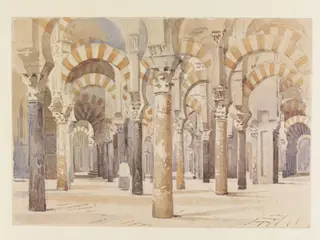 Interior of the Mosque-Cathedral, Cordoba, by Lionel Grimston Fawkes, watercolor, 1885