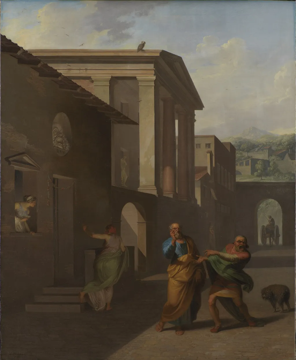 The Midwife Taking Leave of the girl from Andros. From Terence´s Andria, by Nicolai Abildgaard, oil, 1801