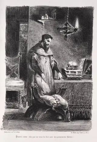 Illustrations for Faust: Faust in his dressing-room, by Eugène Delacroix, 1828