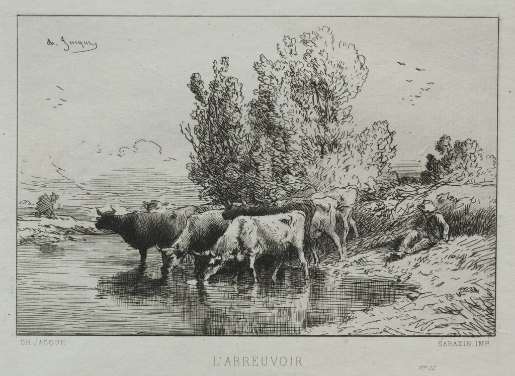 The Watering Place, by Charles Jacque, 1864