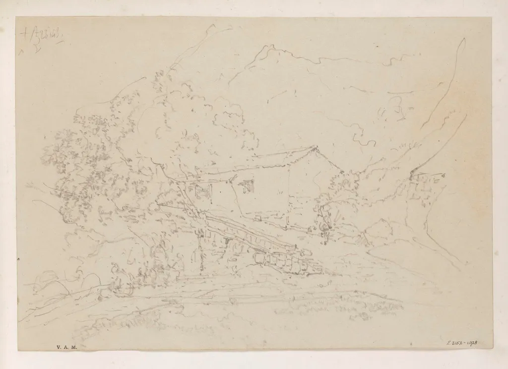 A small building and trees on a hillside, Macau, by George Chinnery, 16