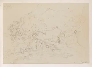A small building and trees on a hillside, Macau, by George Chinnery, 16