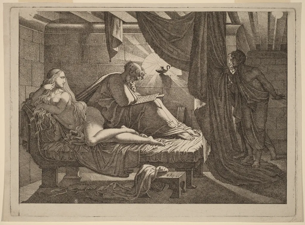 Xenocrates and Phryne, by Carl Russ, ink, 1811