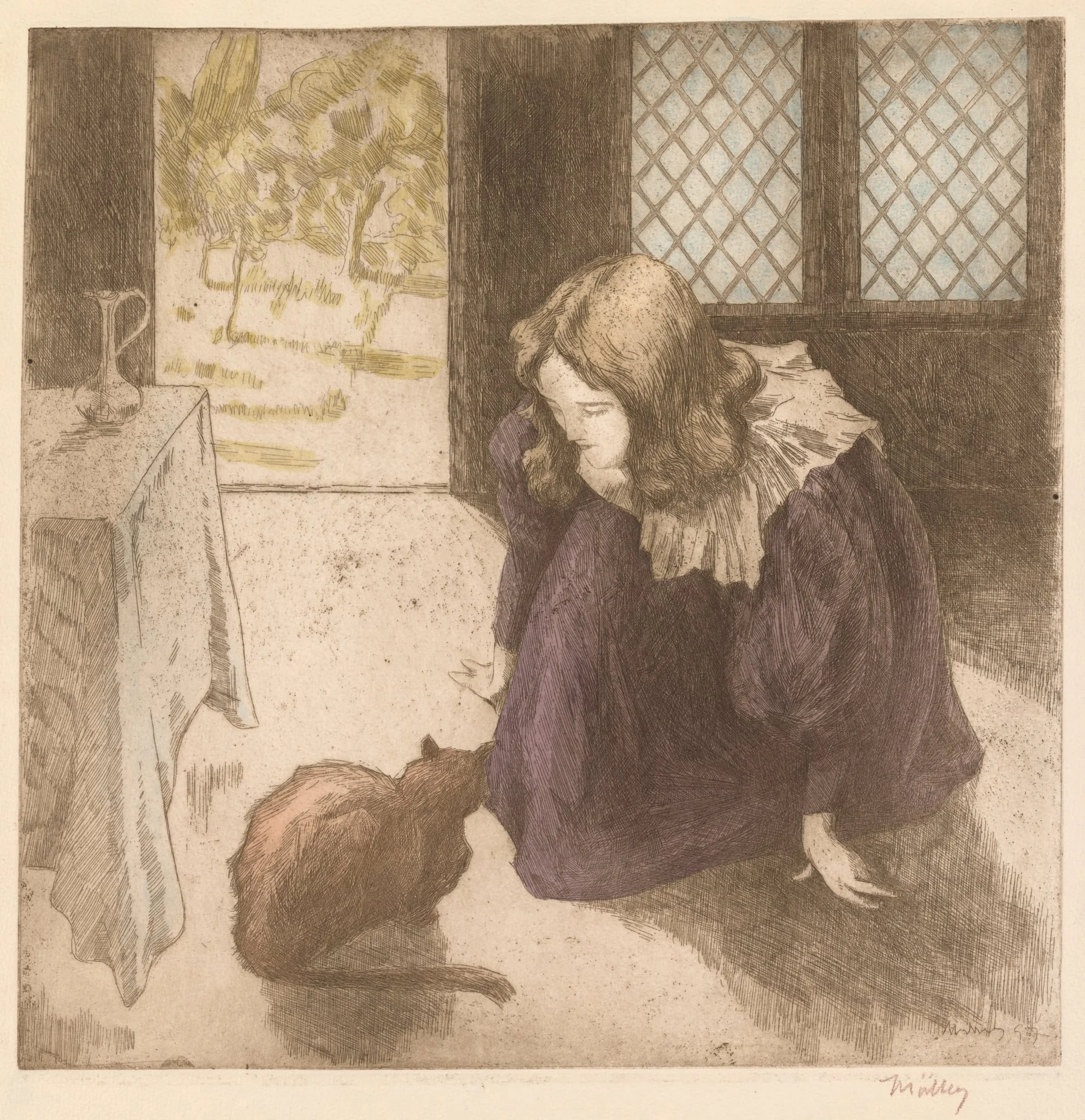 Interior, Little Girl with Cat (La Petite fille au chat), detail