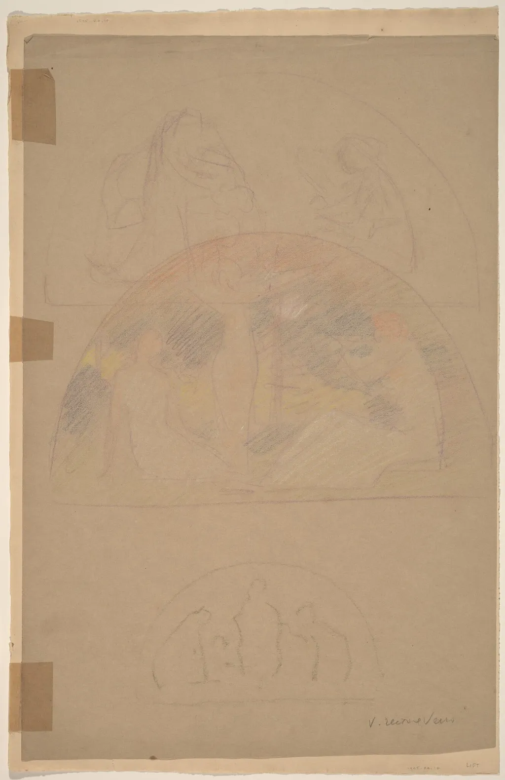 Studies for a Lunette [recto], by Charles Sprague Pearce, charcoal, 1894