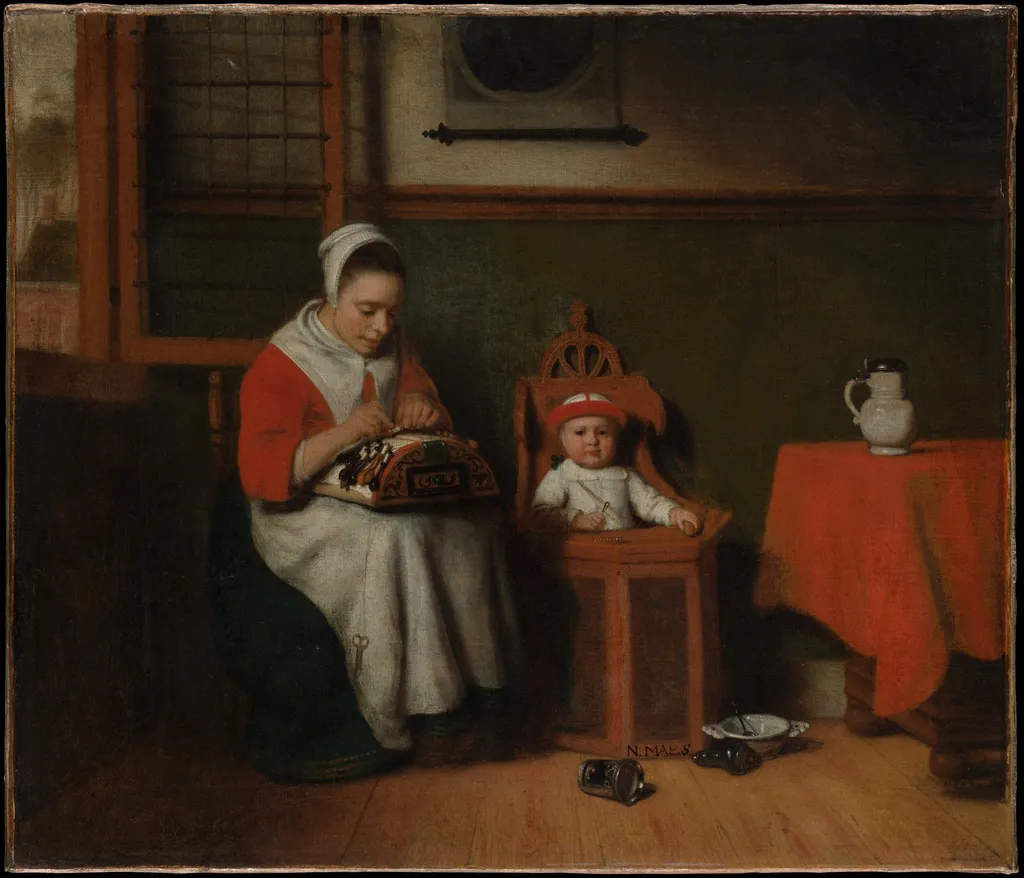 The Lacemaker, by Nicolaes Maes, oil, 1656
