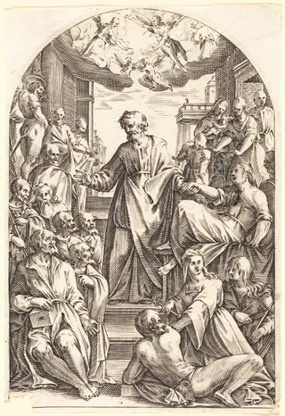 Peter Raising Tabitha, by Jacques Callot, ink, 1610