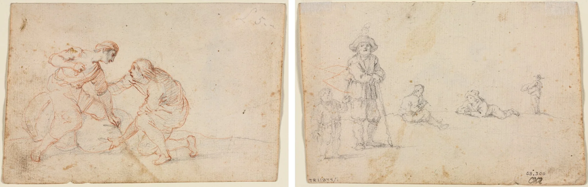 Two Men Tying a Bundle (recto) Five Figure Studies (verso), detail