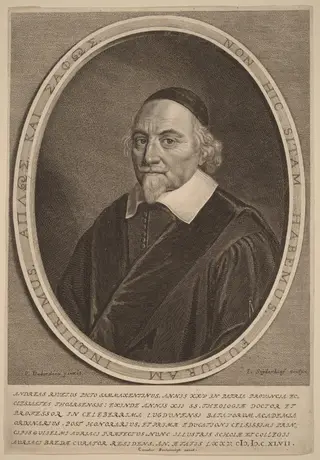 Andreas Rivetus, by Jonas Suyderhoff, ink, 1647