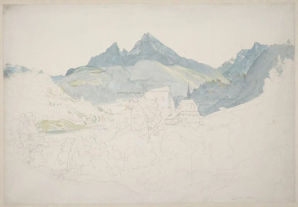 Berchtesgaden with the Watzmann Peak in the Distance, by Ernst Fries, graphite, 1822