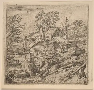 Hamlet on a Mountain Side, by Allart van Everdingen, ink, 1650