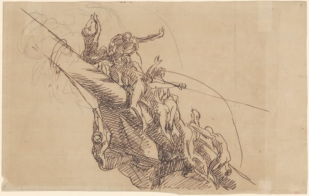 Study for "The Defeat of the Floating Batteries at Gibraltar", by John Singleton Copley, ink, 1784