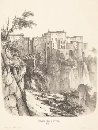 Fabriques à Tivoli (Buildings at Tivoli), by Jules Coignet, crayon, 1828
