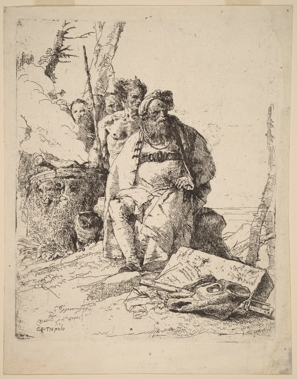 Seated Magician with Other Figures beside an Altar, by Giovanni Battista Tiepolo, ink, 1733