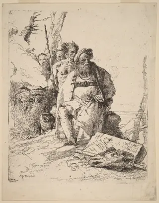 Seated Magician with Other Figures beside an Altar, by Giovanni Battista Tiepolo, ink, 1733