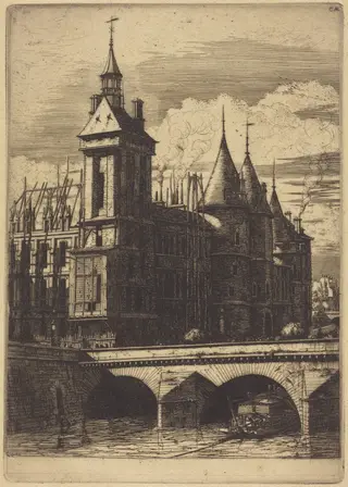 La Tour de l'Horloge, Paris (The Clock Tower, Paris), by Charles Meryon, ink, 1852