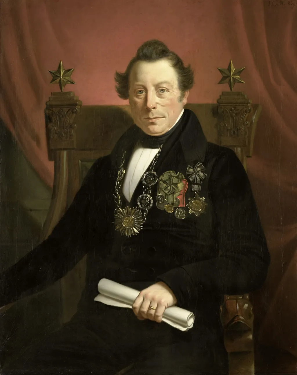Portrait of Coenraad van Hulst, Actor, as President of the Arts-Promoting Company VW in Amsterdam (so named after the founders Casper Vreedenberg and Jan van Well), by Jan Cornelis van Rossum, oil, 1839