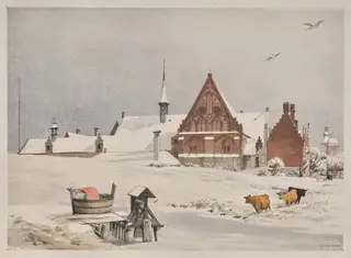 Picturesque Architecture in Paris, Ghent, Antwerp, Rouen:  Byloke, Ghent, Belgium, by Thomas Shotter Boys, 1839