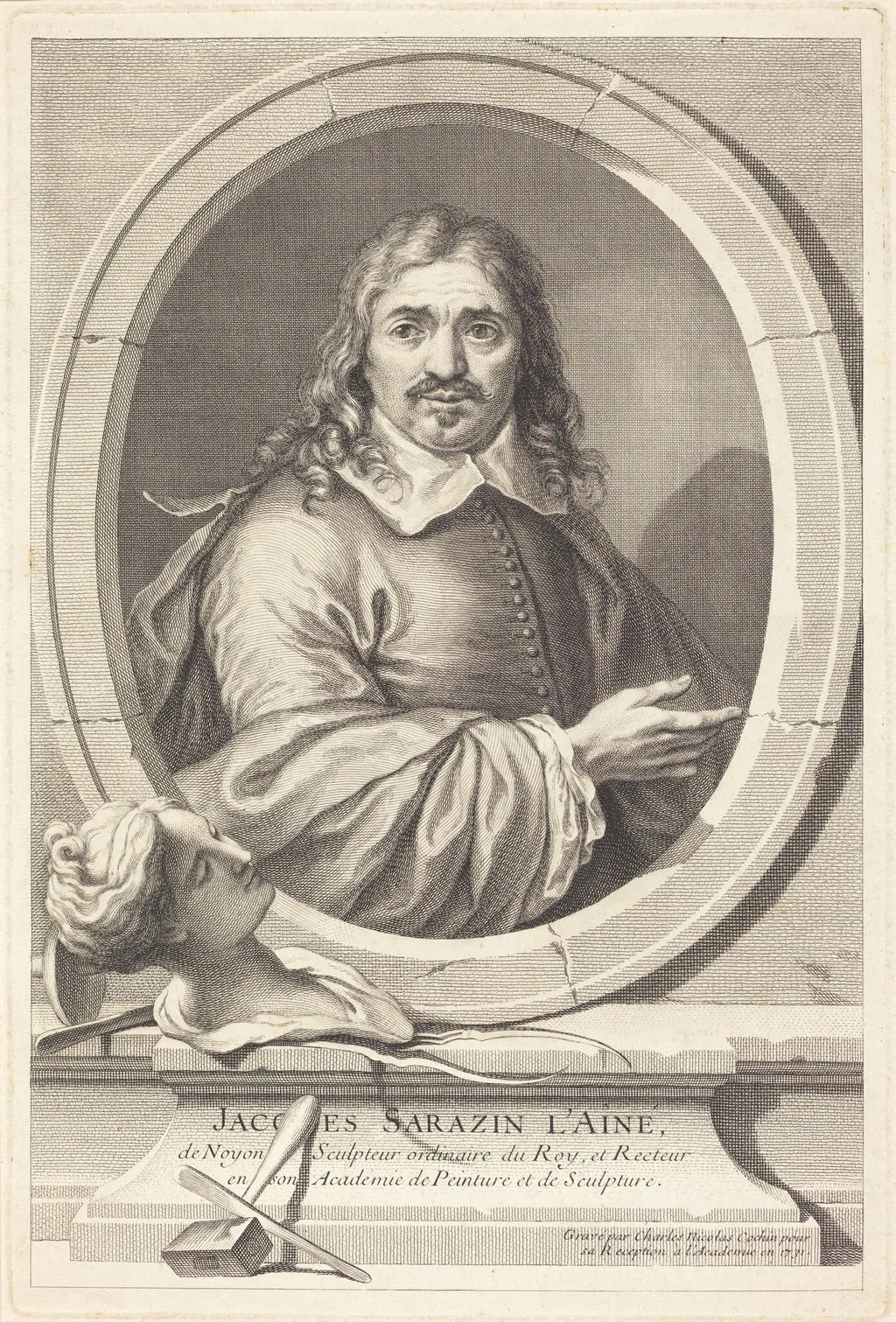 Jacques Sarazin the Elder, by Charles-Nicolas Cochin I, ink, 1731