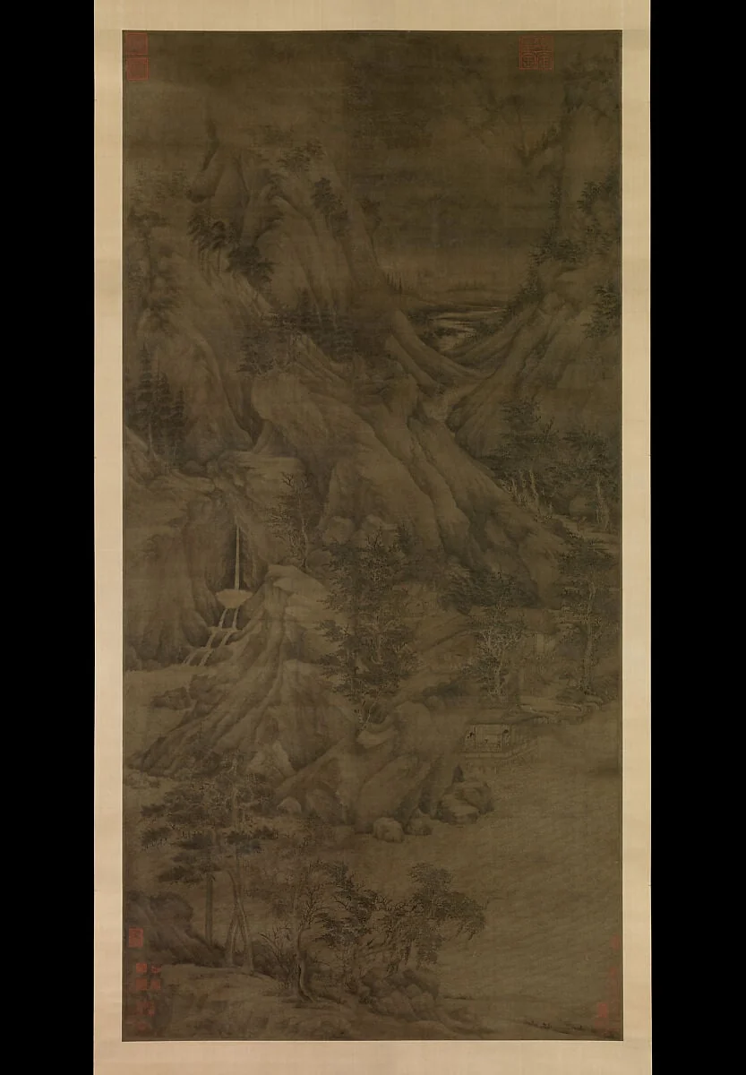 五代 傳董元 溪岸圖 軸|Riverbank, detail