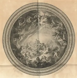Coupole du Salon de la Paix (Cupola of the Salon of Peace) [pl. 44], by Jean-Baptiste Massé, ink, 1752