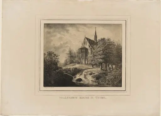 Wallfahrts Kirche in Thyrol, by Domenico Quaglio, ink, 1818