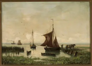Sail boats at the lakeside, by Walter Leistikow, oil, 1895